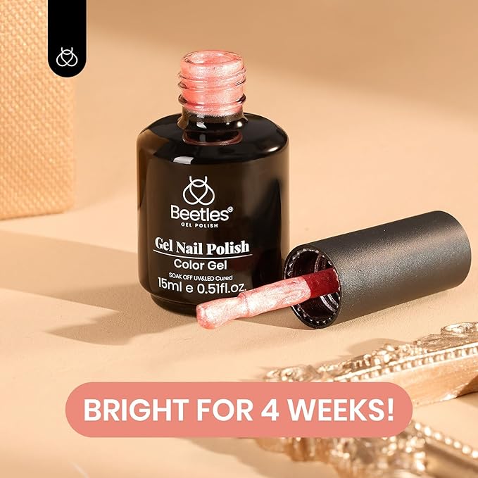 Beetles Glow with Grace Glitter Gel Polish 15ml Coral Orange Gel Nail Polish Colors Pearl Shimmering Coral Glow with Threaded Swirl Design Soak Off UV LED for DIY Salon Manicures