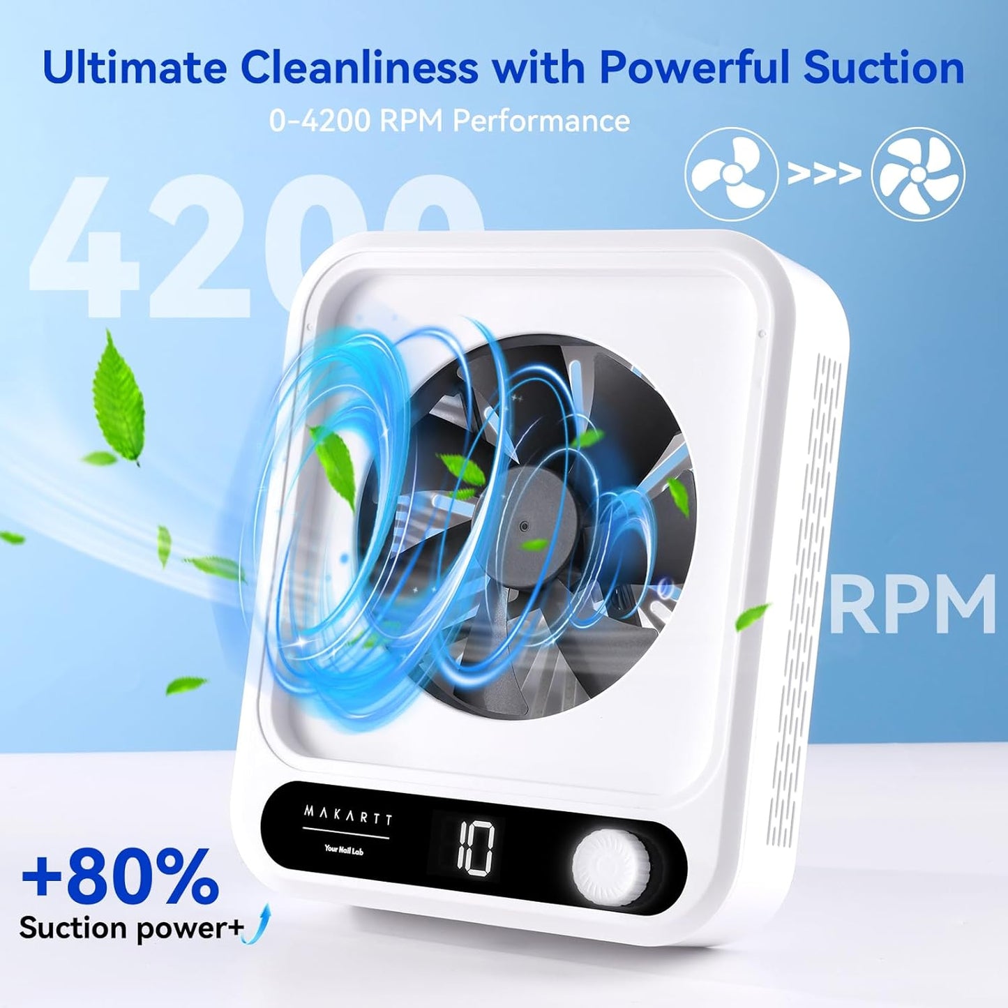Makartt Nail Dust Collector - Professional Powerful Suction Larina Dust Collector Nail Tech LED Display, Adjustable Speed Reusable Filter, Strainer Panel for Acrylic Nail Polishing Manicure Salon Home