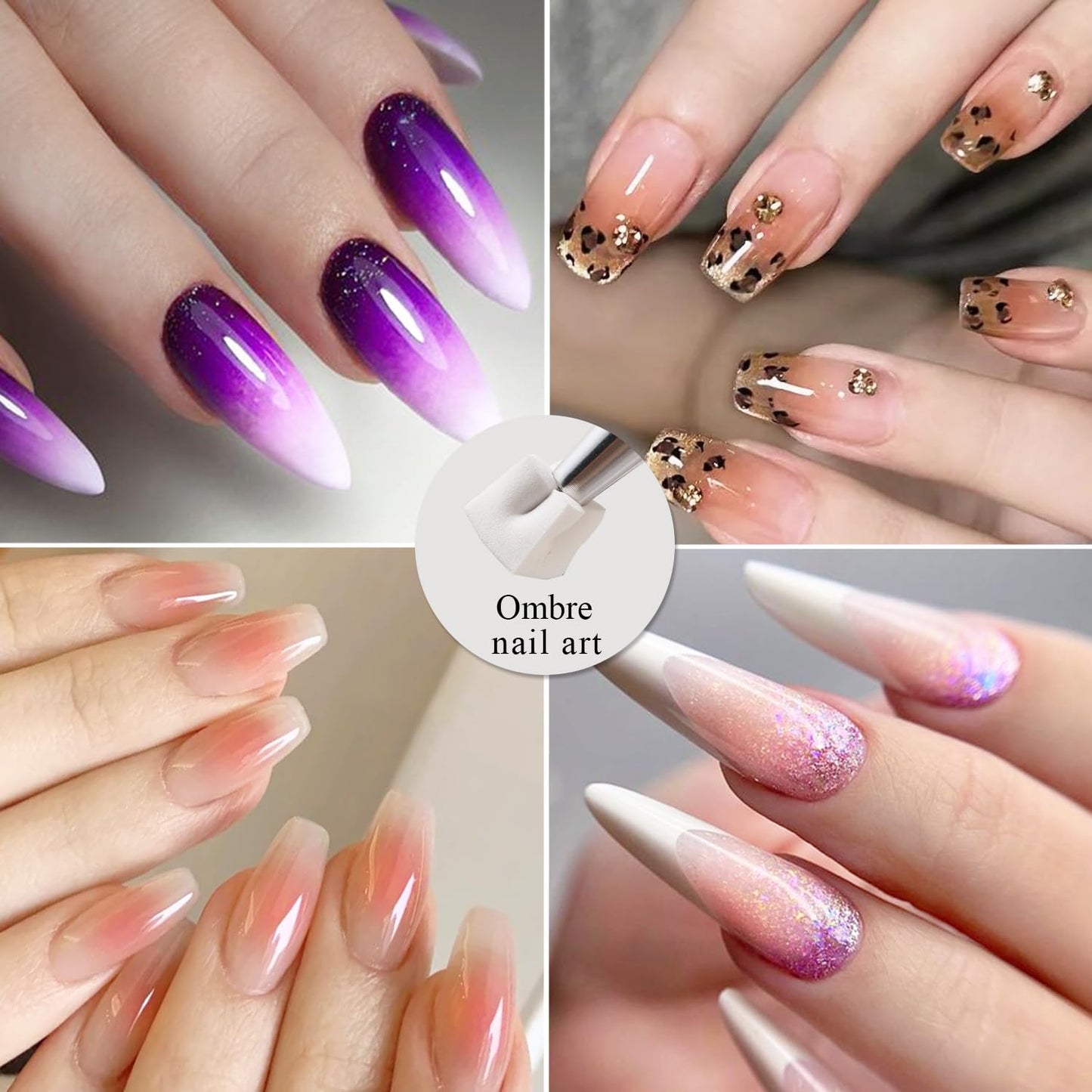 150Pcs Soft Nail Sponges for Ombre Mini Nail Art Sponges With Grabbing Pen Aura Nail Gradient Brush for Gel Nail Polish Sponge With 50pcs Disposable Gel Polish Palette Paper