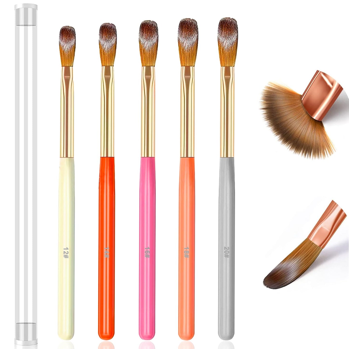 Acrylic Nail Brush Set, 5pcs Acrylic Nail Brush for Nails Size 12/14/16/18/20 Multifunctional Nail Brushes for Acrylic Powder Application,Acrylic Nail Extension, 3D Nail Carving Nail Brush set