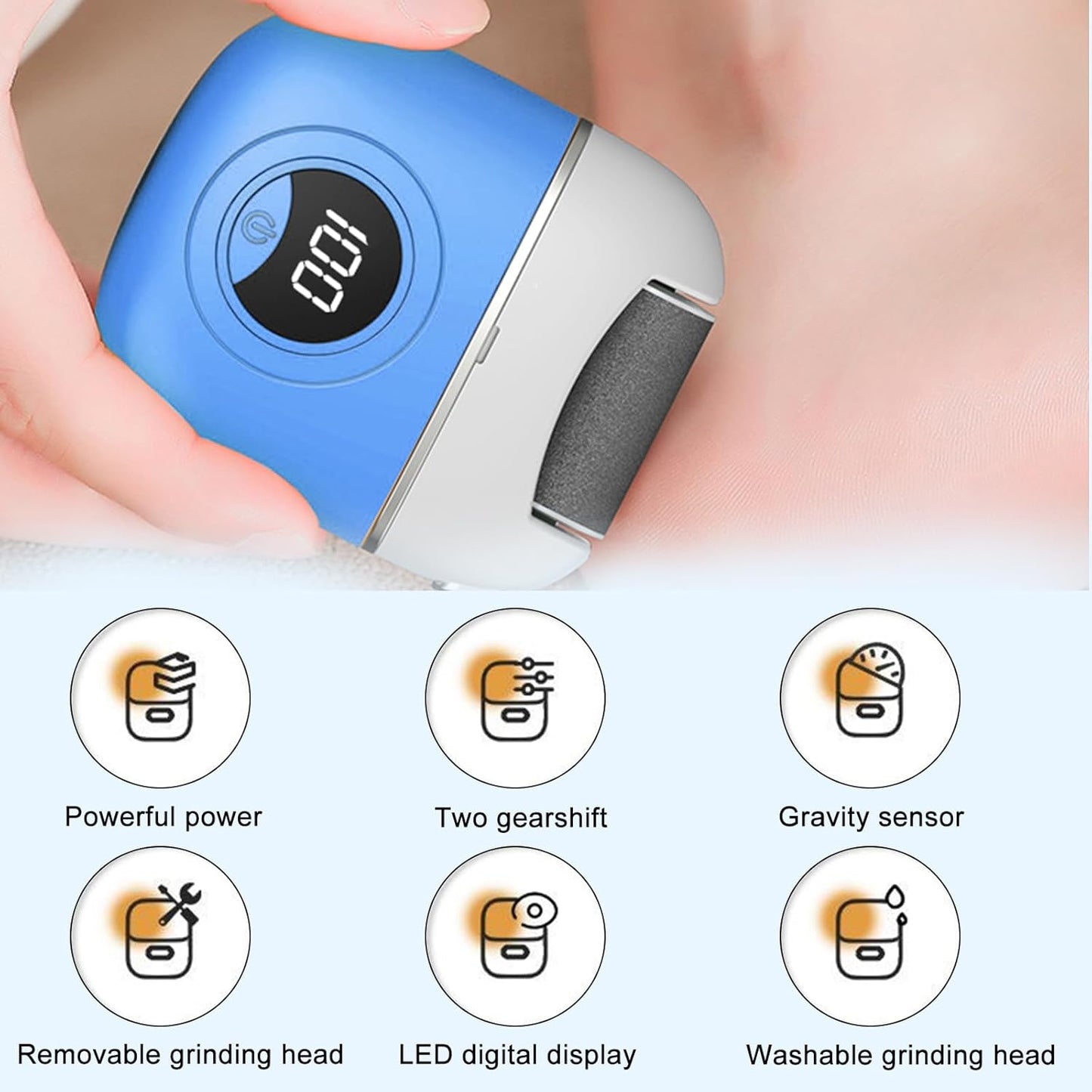 Electric Callus Remover Foot File, 2024 New USB Rechargeable Foot Repair and Grinding Device, Heel Polisher Digital Display, Feet Callus Remover, for Men Women Dry Callus Dead Skin (Blue)