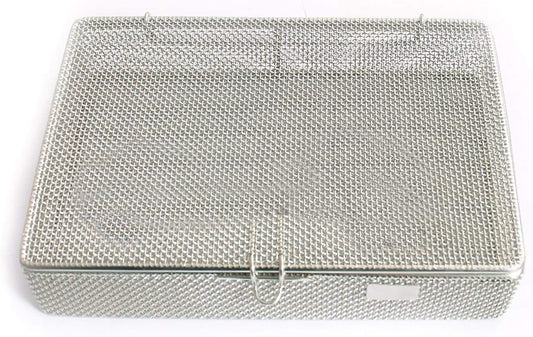 OdontoMed2011 Instrument Tray and Mesh Perforated Baskets Sterilization Tray 9" X 6.25" X 1.5" with Lid Stainless Steel, OD2011-DN-313