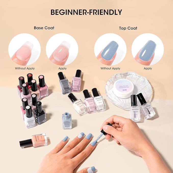 Coffee Brown Nail Polish,16 Colors with Base Top Coat Remover Pads, Nude Gray Burgundy Dusty Rose Air Dry Fall Winter Fingernail Polish Set, Non-Gel, Nail Art Gift for Women Girls