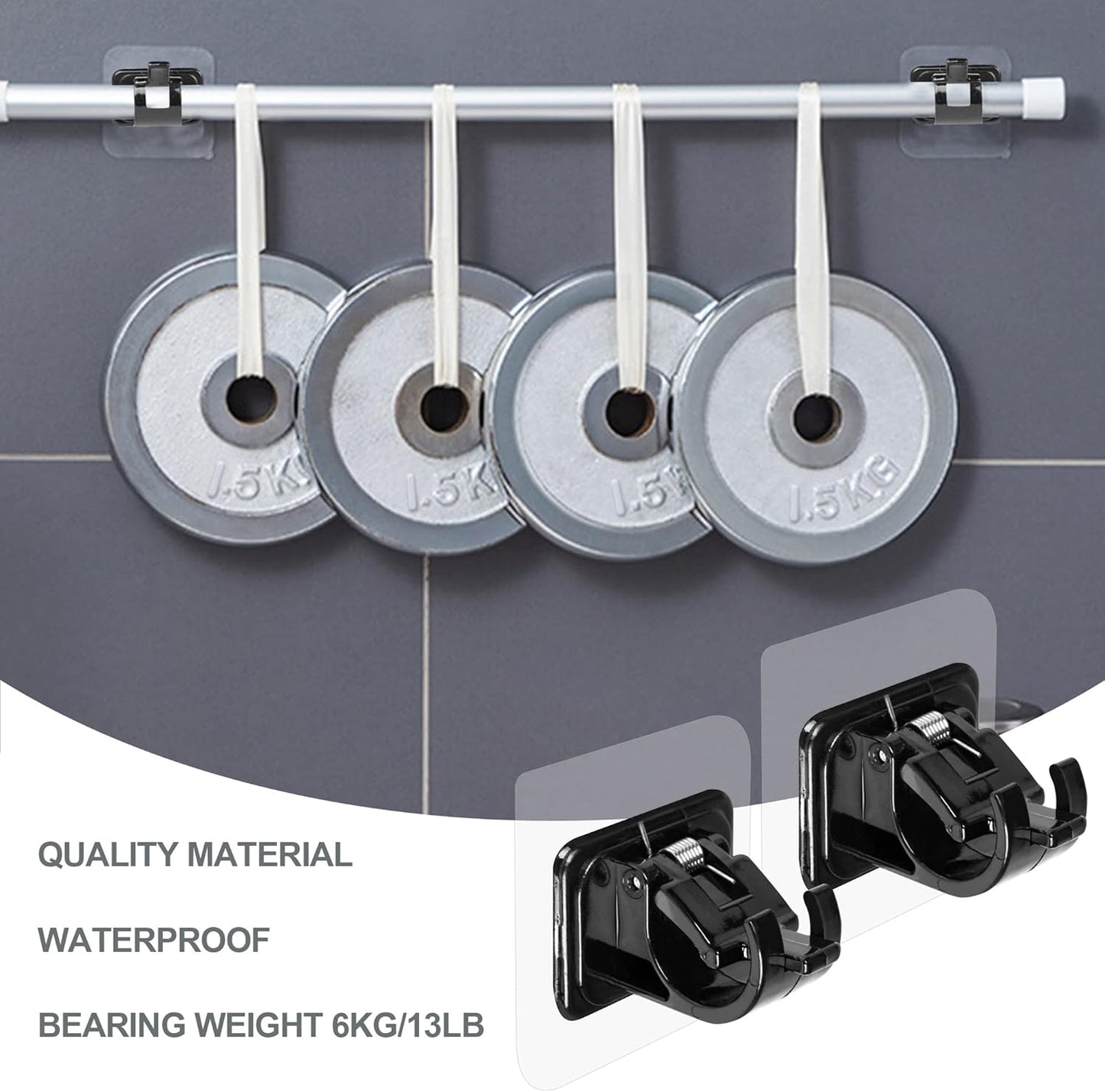 8PCS No Drill Curtain Rod Brackets No Drilling Self Adhesive Curtain Rod Holder Hooks Nail Free Curtain Rod Hooks Curtain Hangers for Bathroom Kitchen Home Bathroom and Hotel (Black)