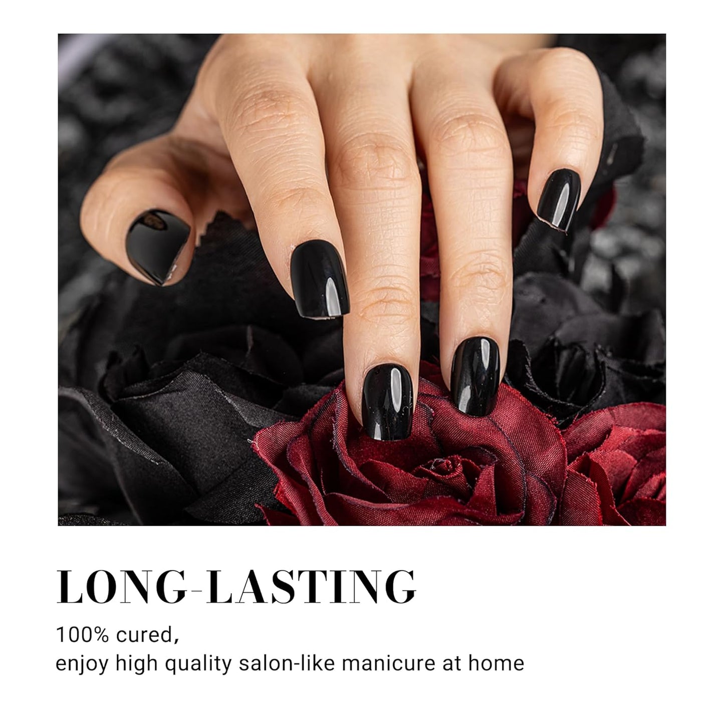 MelodySusie Semi Cured Gel Nail Strips, Black, Gel Nail Stickers Work with Any Nail Lamps, Salon Quality, Long Lasting, Easy to Apply and Remove, Includes 30Pcs Nail Wraps