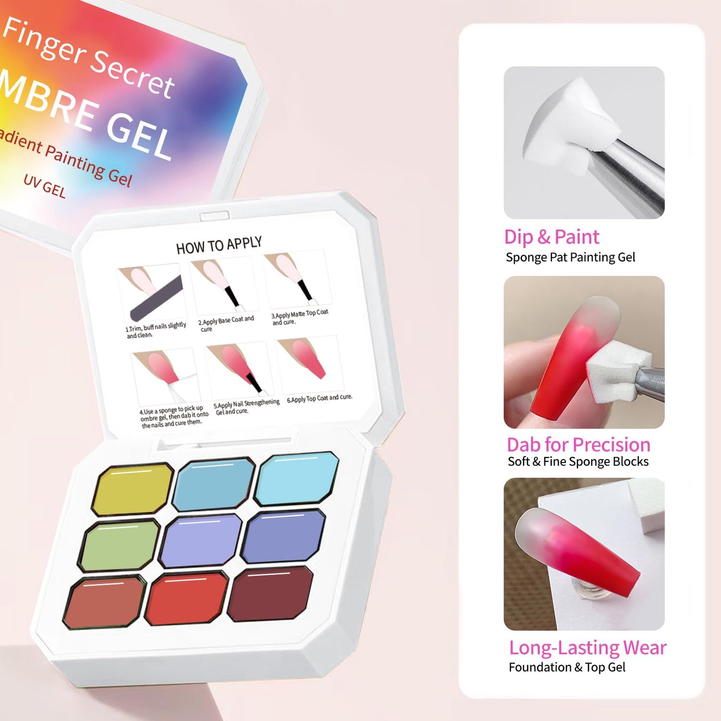 Ombre Gel Nail Polish Nail Sponges for Ombre 9 Series Colorful Blush Effect Gradient Painting Gel for Ombre Nails Multistyle French Manicure Nail Art DIY Home (A9)