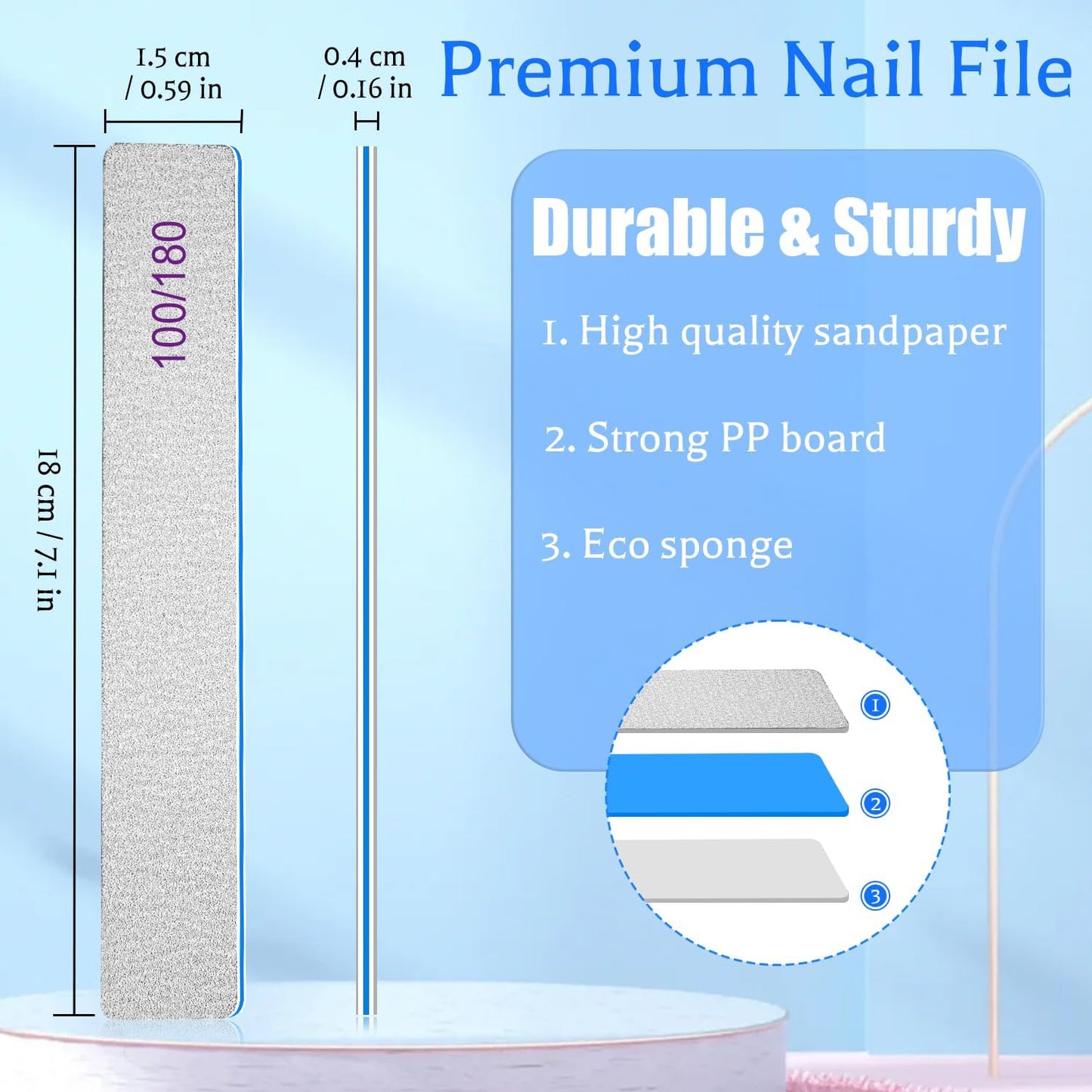 BLESWIN Nail File 100/180 Grit 25 Count, Heavy Duty Nail Files for Acrylic/Natural Nails, Emery Boards for Nails, Strong Finger Nail Filler, Coarse Nail File for Home and Salon Use