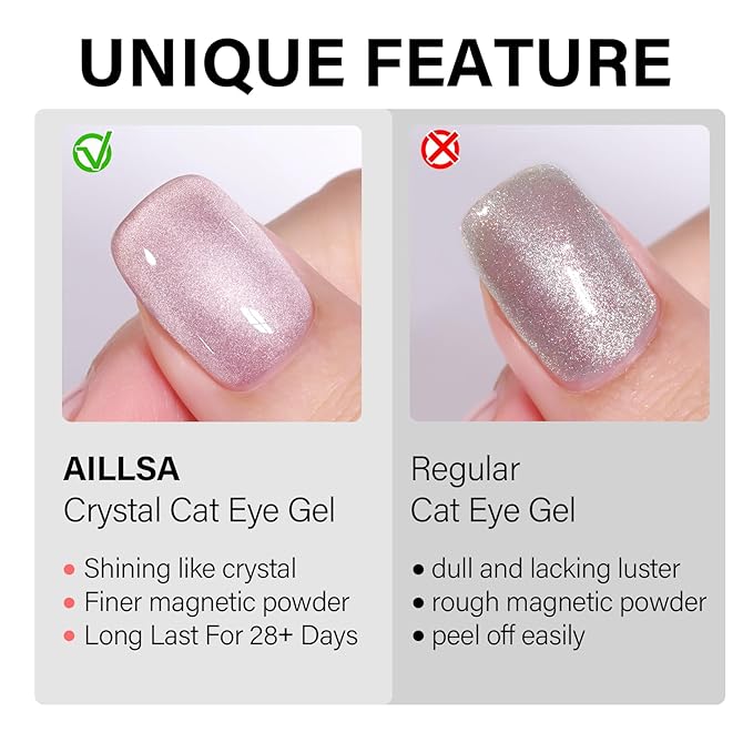 AILLSA Silver Cat Eye Gel Nail Polish Gray Glitter Crystal Polish with Magnet, Shimmer Clear Sparkle Nail Polish Reflective Translucent Jelly Color U V Gel Salon DIY at Home 0.5 OZ GF18