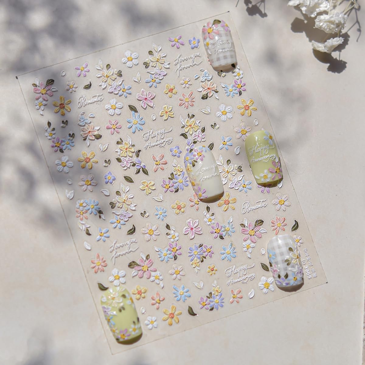 Flower Nail Stickers Decals Embossed Colorful Flowers Nail Decals 5D Relief Floral Self-Adhesive Nail Design Stickers for Women DIY Manicure Decoration Supplies