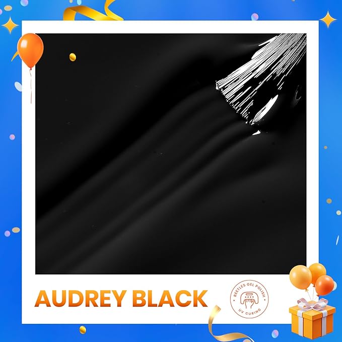 Beetles Black Gel Polish, 1 Pcs 15ml Audrey Black Nail Polish Color Gel Nail Polish Halloween Nails Soak Off Art Manicure Salon DIY Uv Lamp Nail Design Decoration at Home