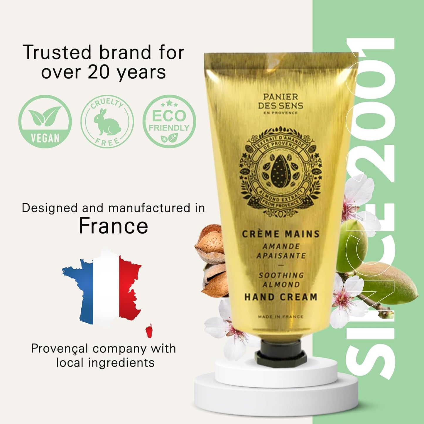 Panier des Sens Almond Hand Cream - Nourishing Shea Butter Hand Cream for Dry Cracked Hands 97% Natural Ingredients - Dermatologically Tested Hand Lotion for Woman Made in France, 2.5 fl oz