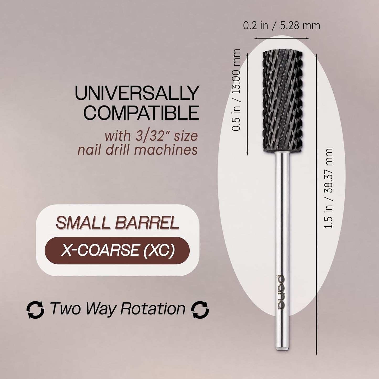 USA PANA Professional 3/32" Shank Size - Flat Top Small Barrel Carbide Bit - 5X Coarse Grit to Extra Fine Grit - Gold, Silver, DLC Black - Nail Drill Bit for Dremel Machine (Extra Coarse, DLC Black)