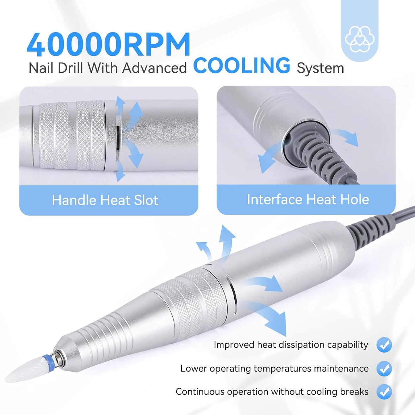 SAVILAND Nail Drill Professional: 40000RPM Nail Drill Machine Faster Removel Any Acrylic Nails, Powerful & Anti Shaking for Nail Salon & Pedicure