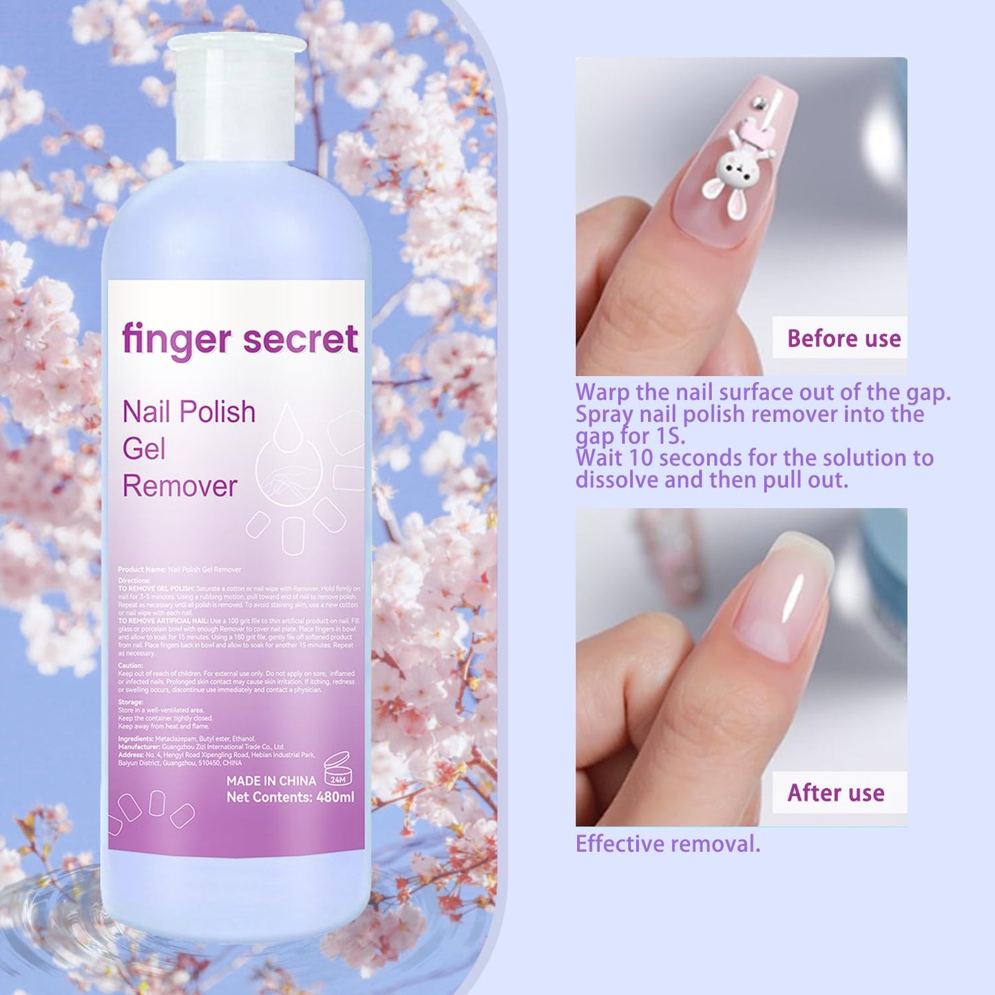 Nail Remover Gel Polish,finger secret Nail Polish Gel Remover 480ML,Gel Polish Remover for Nails,Professional Gel Nail Polish Remover Liquid Quickly & Easily & Effectively Remove Polish Gel