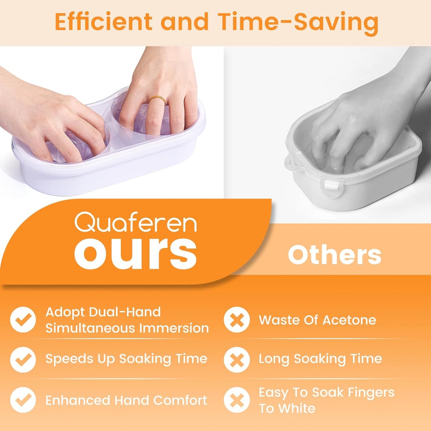 Quaferen Dual Nail Soaking Bowl: 2-in-1 Nail Polish Remover Manicure Bowl Acetone Proof for Women, Time-Saving Soak Off Acrylic Nail Removal Kit for Salon Home (Normal Size, White)