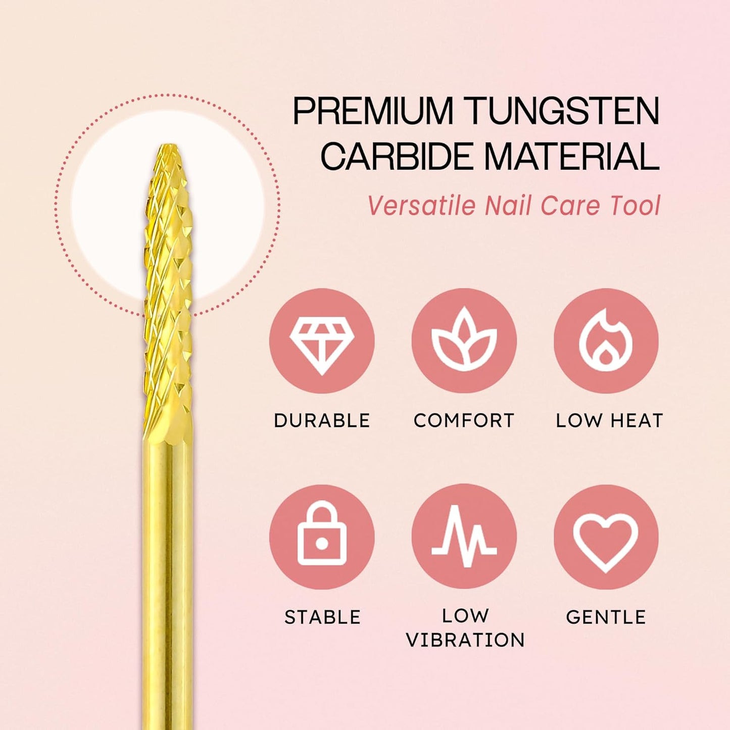 PANA 3/32" Carbide Cuticle Nail Drill Bit for Cuticle Cleaning, Dead Skin Removal, Gel Polish & Acrylic Removal, Under Nail Cleaner, Nail Salon, Manicure Tools (UNC - Gold, Coarse)