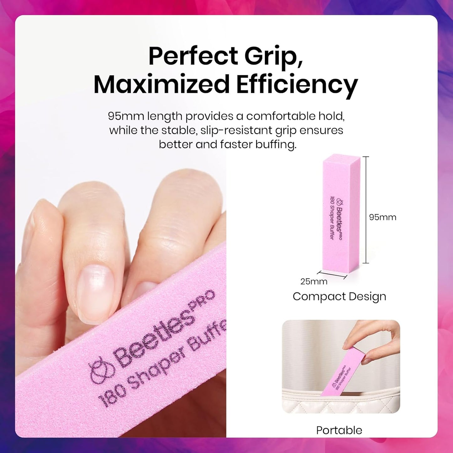Beetles 10Pcs Nail Buffer Block for Acrylic and Natural Nails, Fine Grit 4 Sided 180 Finishing Buffers for Acrylic Nails Gel Polish Professional Manicure File Blocks Set Nails Manicure Tools Pink