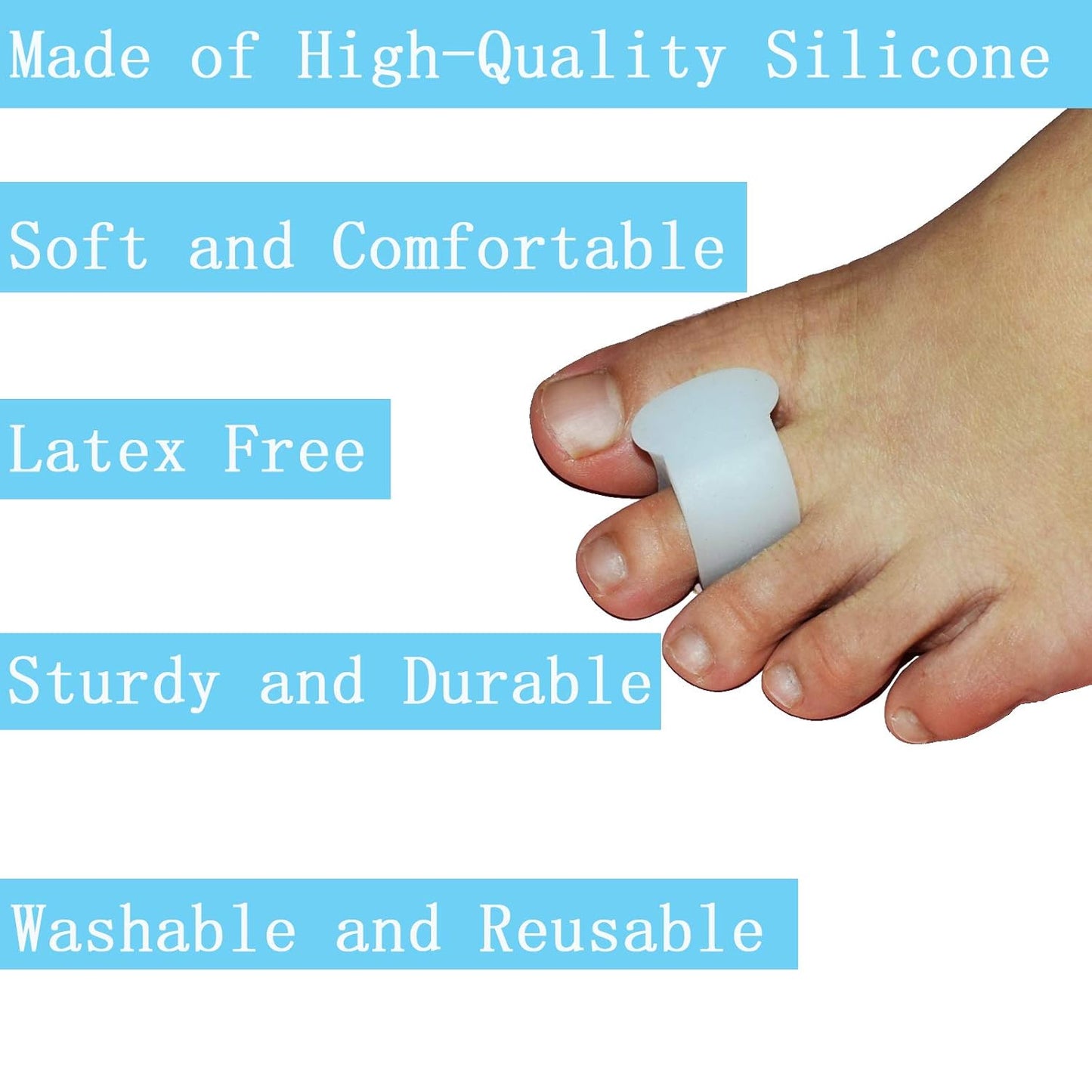 Pack of 12 Gel Toe Separator, (1/4" Thick) Big Toe Spacers, Single Loop Toe Spreader for Bunions, Overlapping Toe, Corrector and Spacer (White)