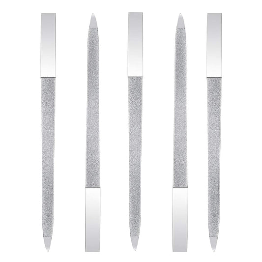 5 PCS Diamond Nail File Double Sided Metal Fingernail Manicure Files for Polish Nail, Removes Nail Ridges 7 Inches