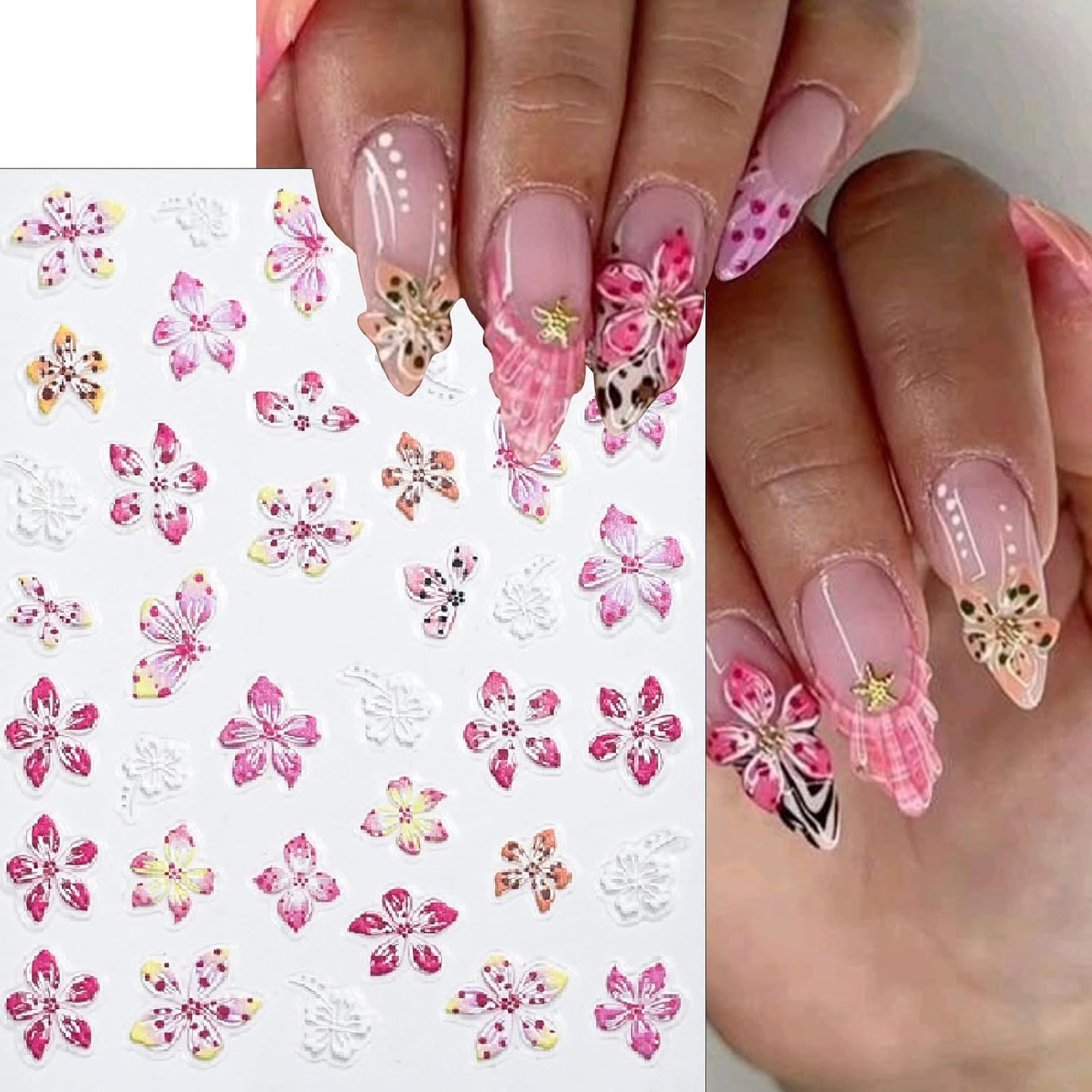 Hawaiian Flowers Nail Stickers 5D Embossed Lily Flower Stickers for Nails Hibiscus Floral Decals Leopard Floral Nail Design Pegatinas para Uñas for Women Girls DIY Manicure Decorations 4 Sheet