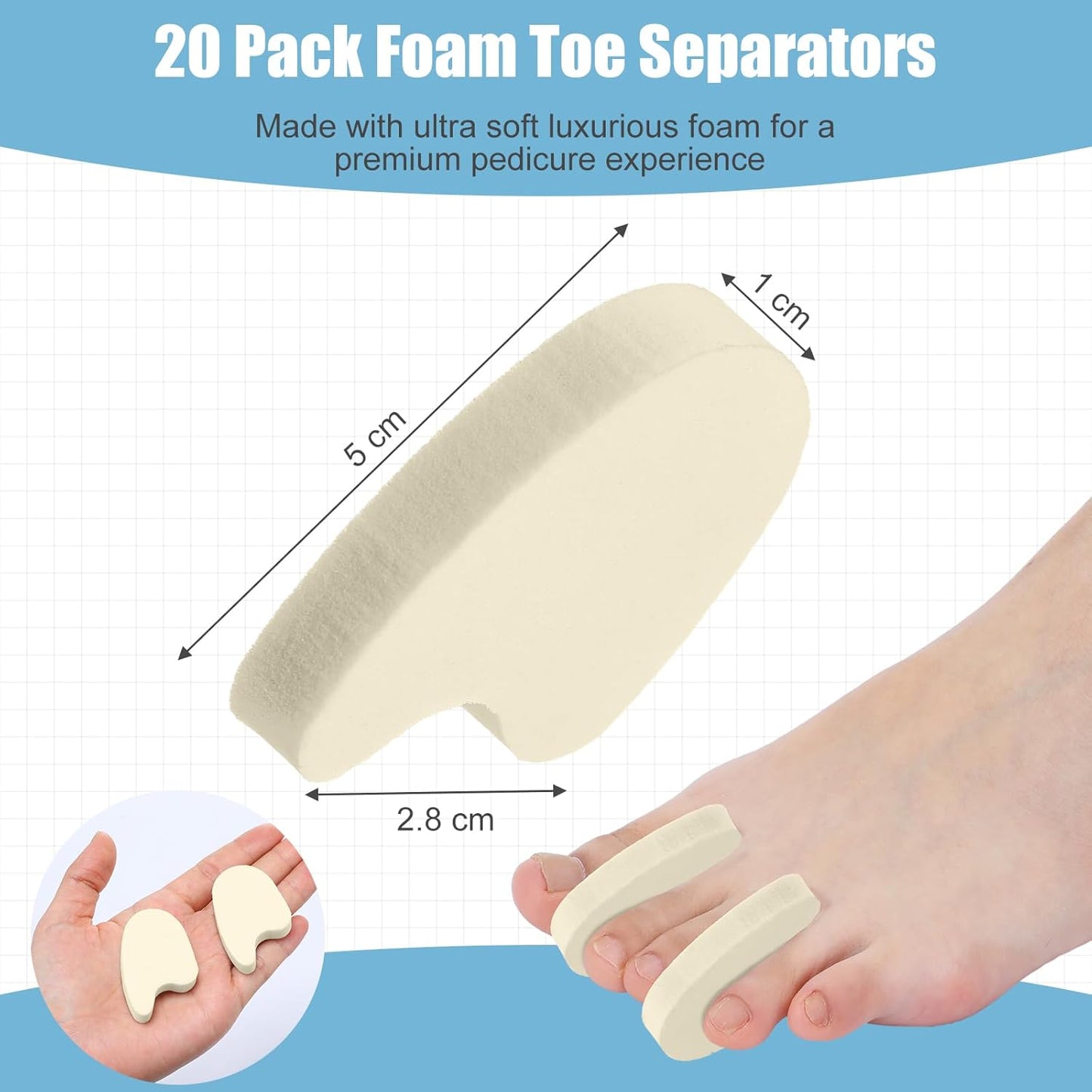 20 Pack Large Foam Toe Spacers Toe Separators for Women Men Relieves Corns Pain From Bunions Toe Overlap Hammer Toe Relief Friction