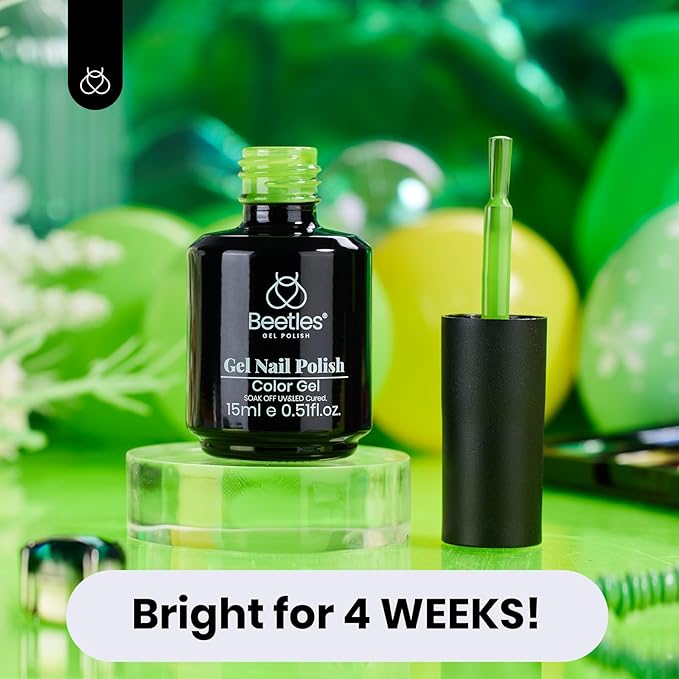 beetles Gel Polish Forest Green - 15ml Lime Green Color Gel Polish Solid Neon Color Soak Off LED UV Manicure Art Design Salon Home DIY for Women & Girls