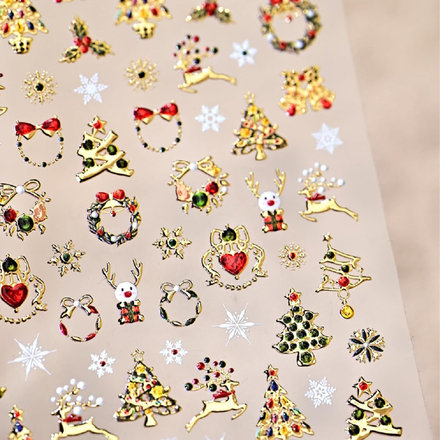 1 Sheets Shining Christmas Nail Art Stickers 5D Embossed Christmas Tree Nail Stickers Wreath Christmas Elements with Rhinestones Nail Decals Acrylic Nail Supplies for Women Girls DIY Nail Salons