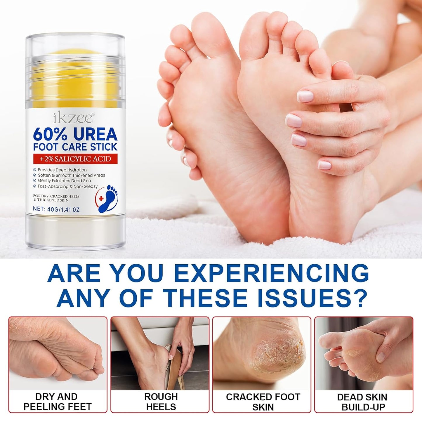 2PCS Urea Cream Stick 60% plus 2% Salicylic Acid, Urea Foot Cream for Dry Cracked Heels, Foot Lotion Stick for Rough Thick Dry & Cracked Skin, Maximum Strength Moisturizer,Foot Moisturiser