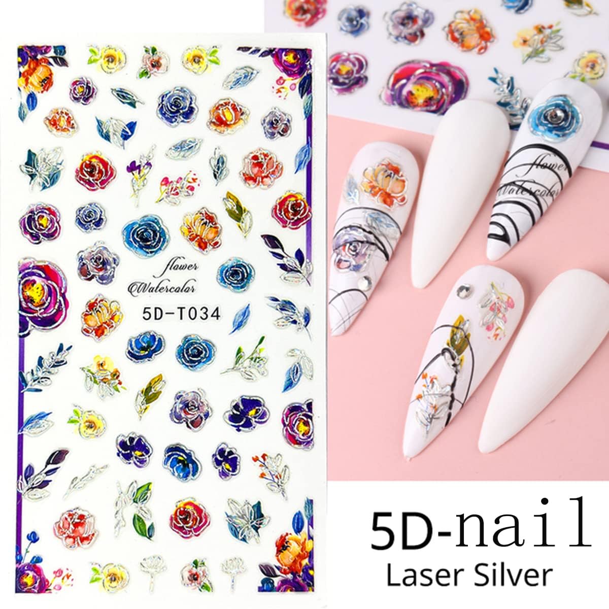 4 Sheets Flower Nail Art Stickers 5D Embossed Nail Decals Flowers Petals Leaf Nail Design Spring Sticker Geometry Engraved Floral Adhesive Foils Summer Leave Butterfly For Nail Art Manicure Decoration