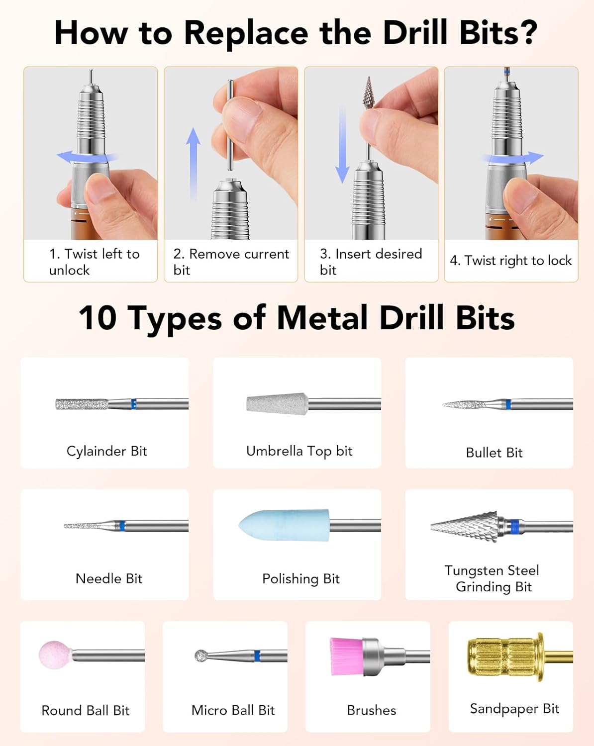 Professional Nail Drill with Foot Pedal, Nail E File 45000 RPM Speed, Electric Nail Filer for Acrylic Nails, F/R Rotation, 65W Power, Quite Nail Drill Machine for Women Orange