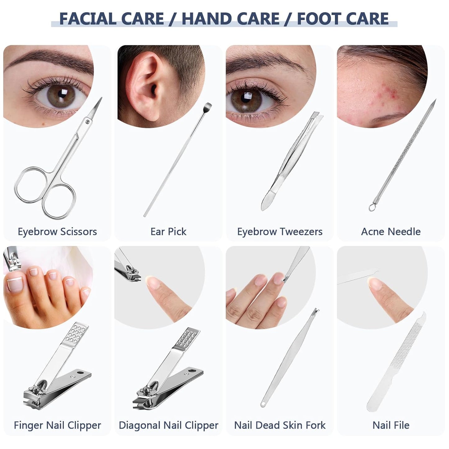 Therwen 24 Sets Manicure Set Nail Clippers 8 in 1 Stainless Steel Grooming Nail Kit Thank You Appreciation Gift Professional Pedicure Tool for Men Women Personal Care(Dark Blue)