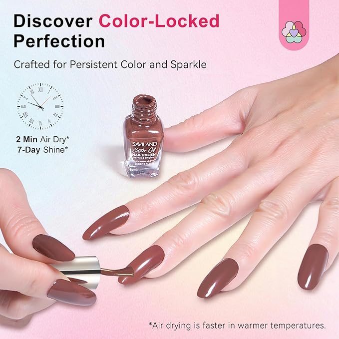 SAVILAND Color Artistry Fall Nail Polish Set: Quick Dry 24 Color Regular Nail Polish Kit Orange Red Brown Glitter Finger Bulk Fingernail Polish Set Non Gel Castor Oil Vitamin E Nail Lacquer Women Home