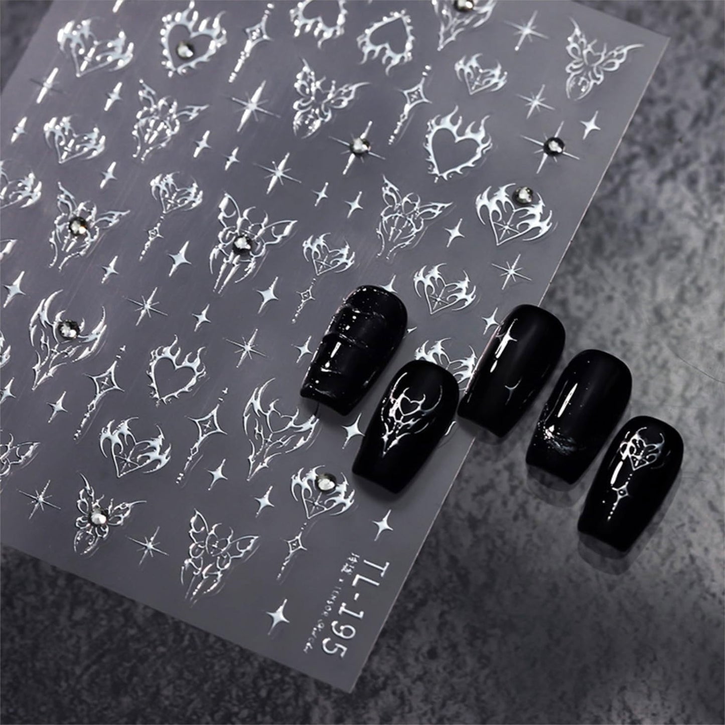 Silver Nail Art Sticker Decals Star Nail Stickers Butterfly and Heart with Design Self Adhesive Nail Decals 5D Embossed Rhinestone Manicure DIY Supply Decoration Accessories for Women