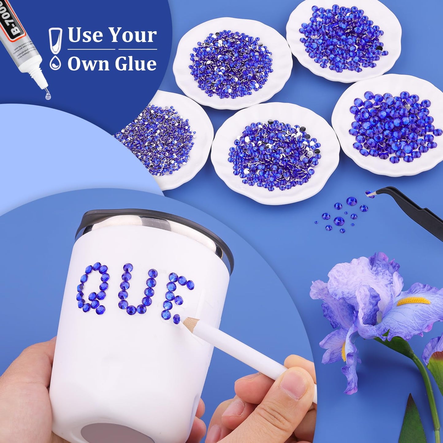 Resin Rhinestones for Crafting, 1 Box Royal Blue Flatback Crystals for Bedazzling Crafts DIY Nail Art Deco, Non Hotfix Bulk Gems for Tumbler Shoes Clothing Fabric Face Makeup