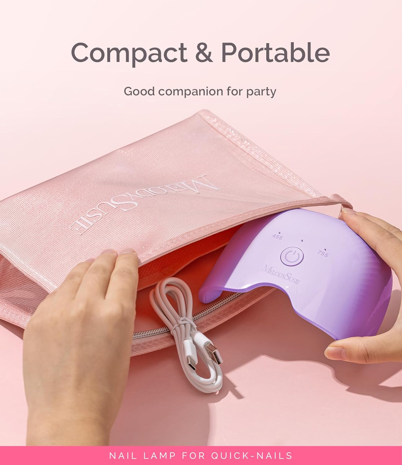 MelodySusie Small LED UV Nail Lamp with Lightweight Design, P-ART06F Nail Dryer with Simple Button Control Cures All Soft Gels at Home, Especially Half-Cured Gel, Base Coat & Top Coat Purple