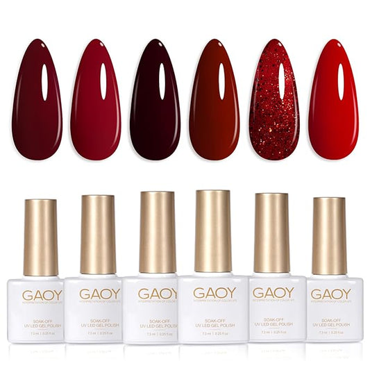 GAOY Burgundy Red Gel Nail Polish Set 6 Colors Including Dark Cherry Wine Red Gel Polish Kit U V LED Soak Off Home DIY Manicure Nail Salon Varnish