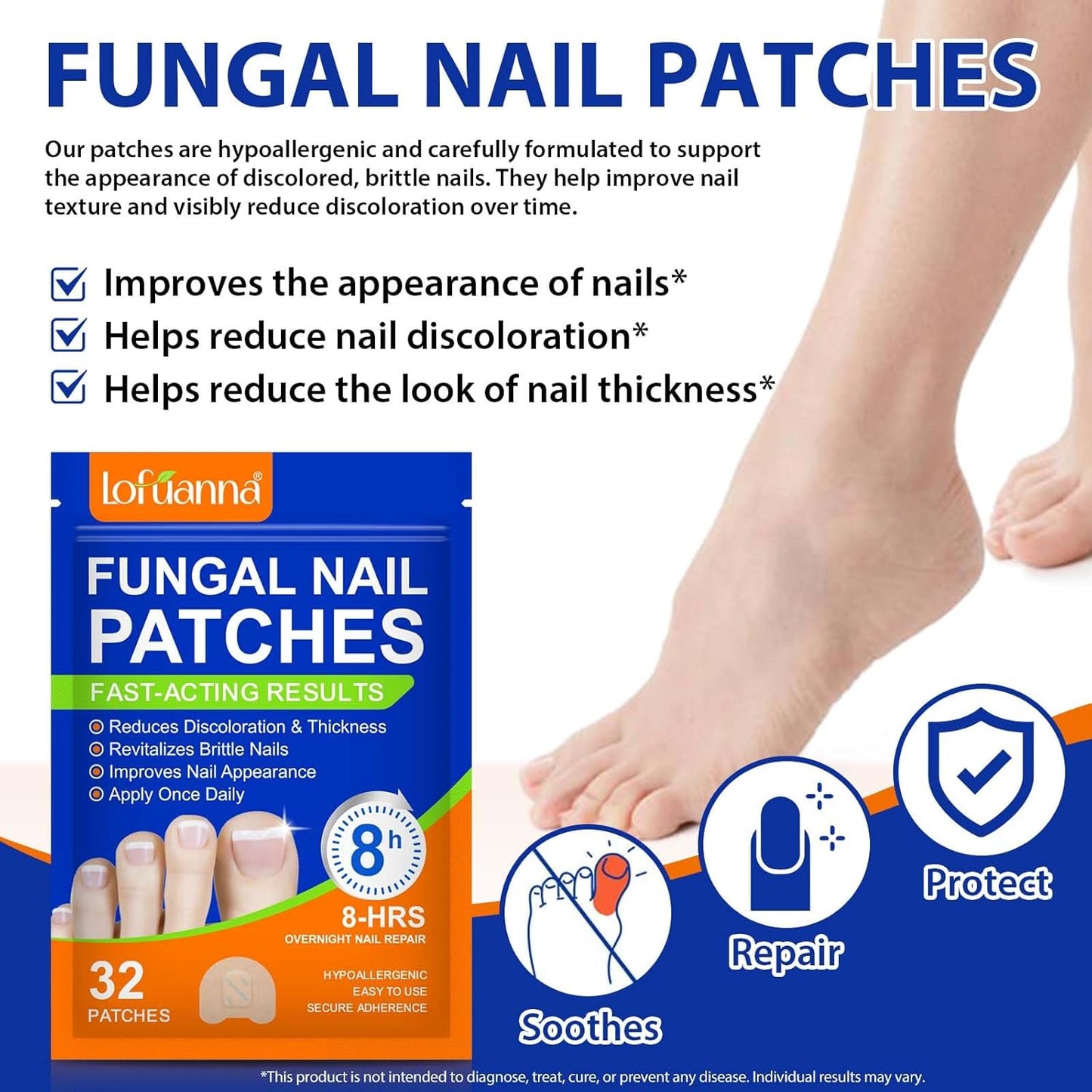 Extra Strength Toenail Treatment - 64 Pcs Nighttime Nail Patches, Overnight Toe Nail Treatments for Damaged Nails Foot Nails Repair and Care, 8-Hour Restores Healthy Appearance