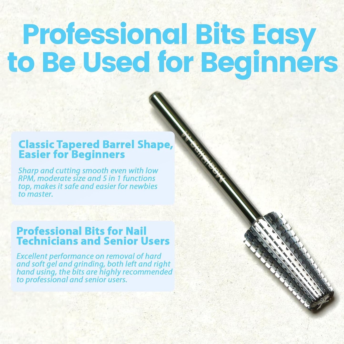 5 in 1 Nail Drill Bits, Straight Cut 3/32'' Professional Tungsten Carbide Bits, Two-way Rotation Easy for Left Hand, Hard Soft Gel Removal Fast Manicure Polishing, Coarse
