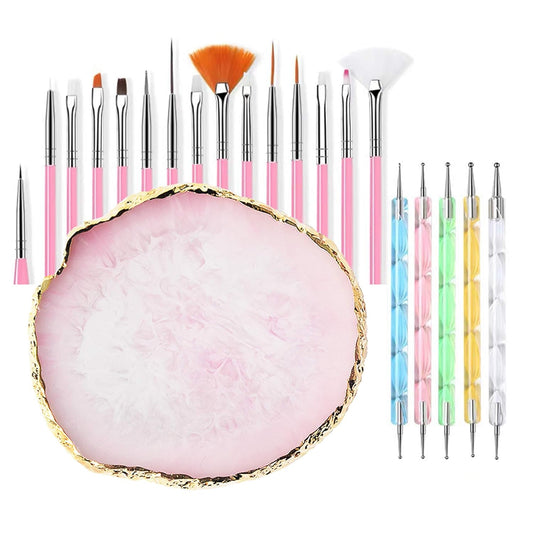 20 Nail Art Brushes with Nail Palette & Tips - Manicure Design Tools
