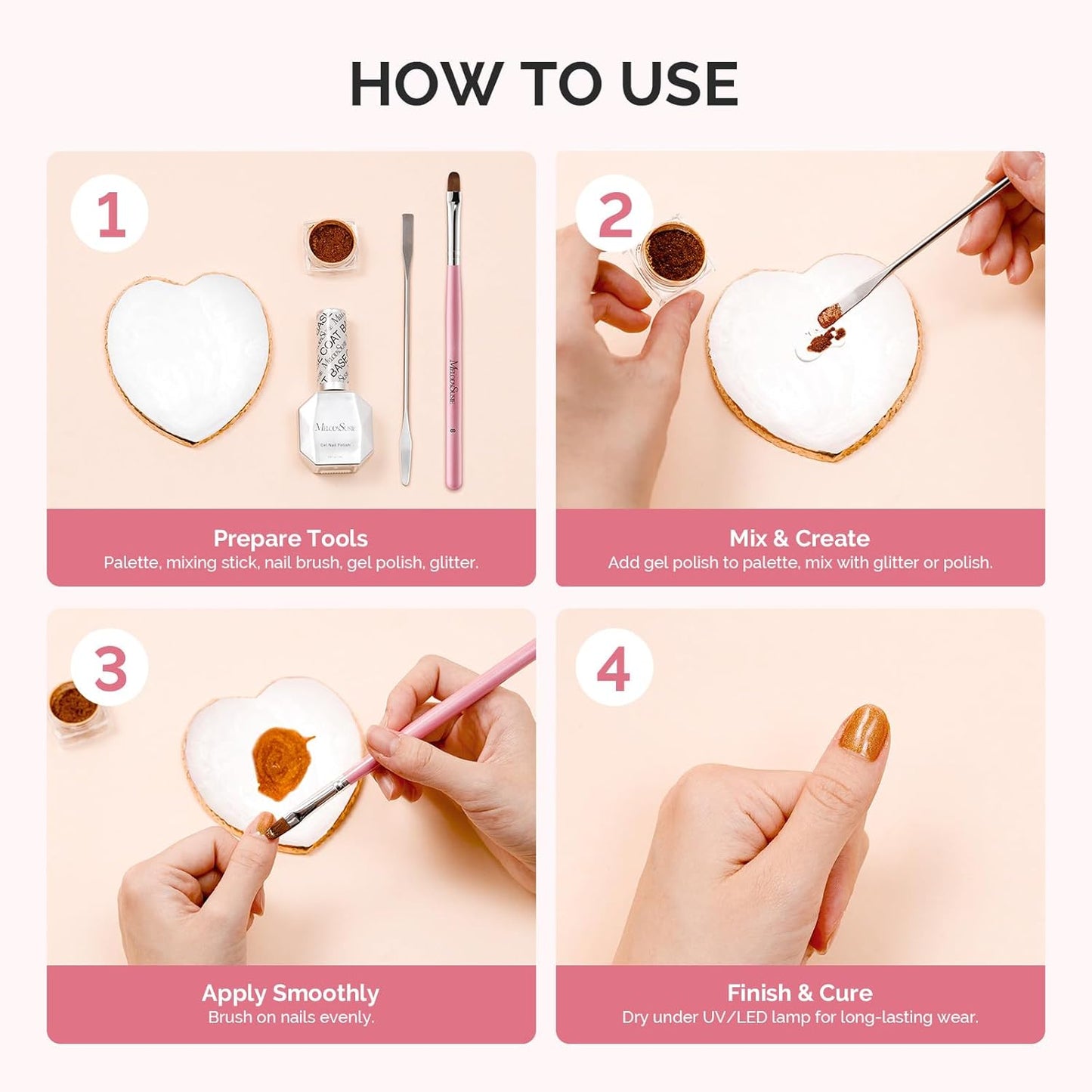 MelodySusie 1PC Heart Shape Resin Nail Art Palette, Professional Color Mixing Board for Gel Polish, Acrylics, Pigment Blending, Salon and DIY Makeup Artist Tool, White