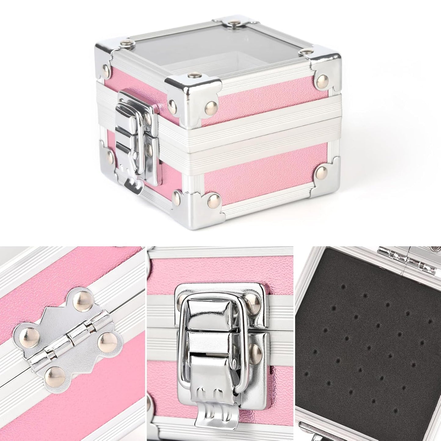 Professional 25 Holes Nail Drill Bits Box Container Nail Drill Grinding Bit Holder Nail Polish Head Storage Box Nail Tools Organizers Container Display Storage Box Manicure Tool (Pink)