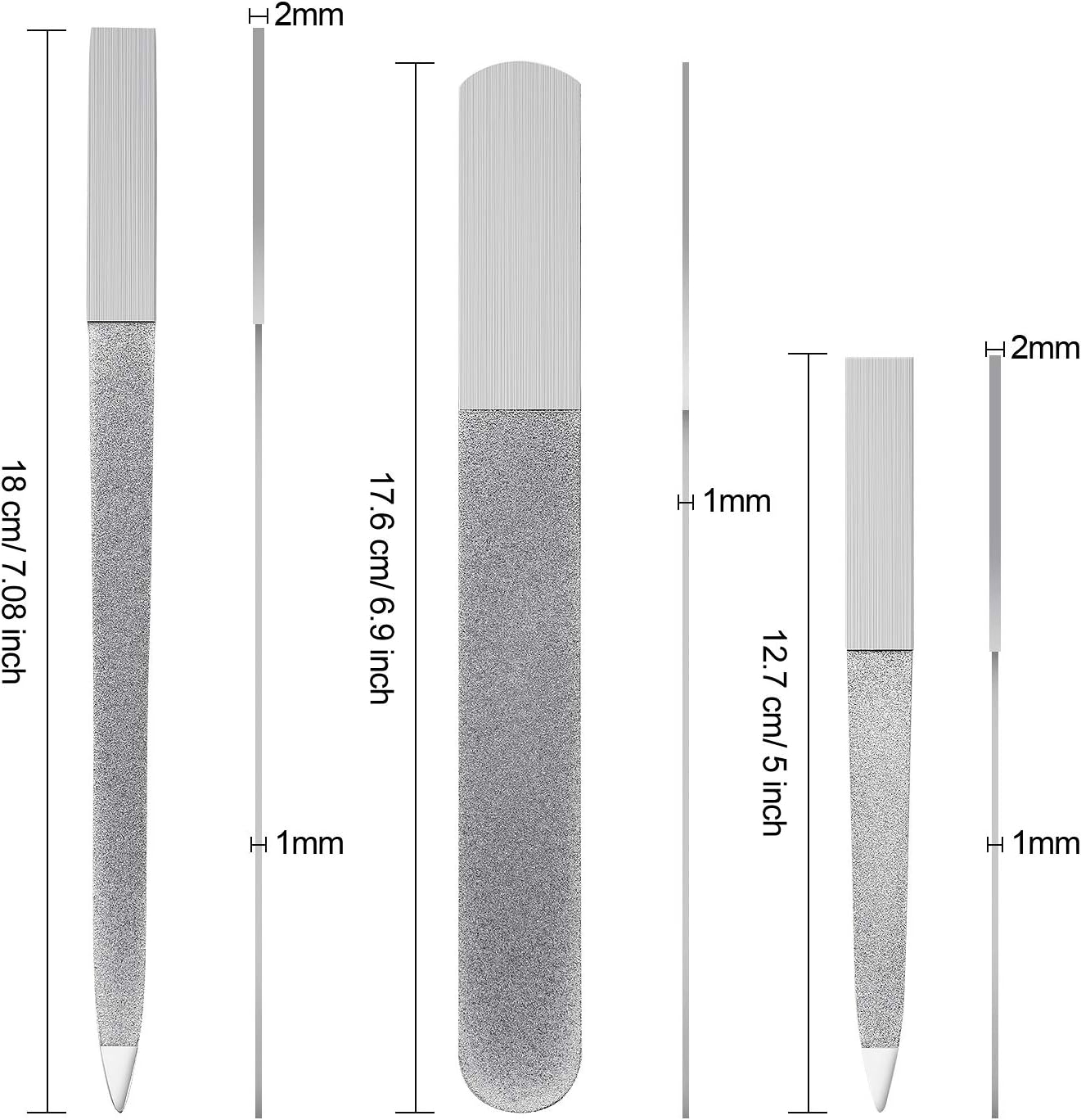 Mudder 3 Pcs Diamond Nail File Sets for Women Men Stainless Steel Metal Double Side Fingernail Toenail Buffer Filers Emery Boards for Salon Home Travel Manicure Pedicure Nail Care Tool