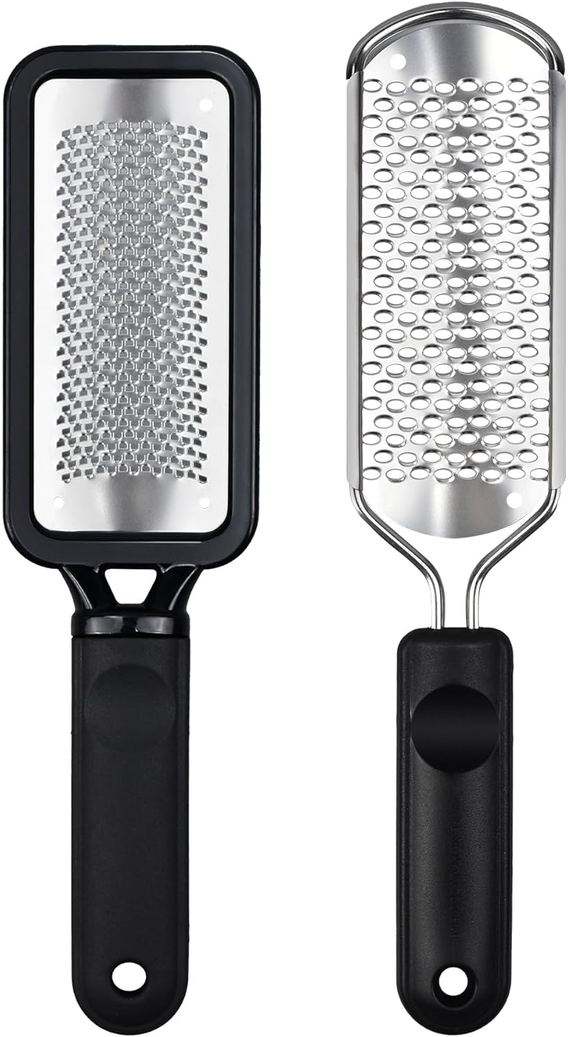 Foot File Foot Scrubber Pedicure, 2 Pcs Stainless Steel Callus Remover for Feet, Professional Foot Grater Rasp Scraper Corns Callous Removers Tool to Hard Skin Corns for Dry and Wet Fee
