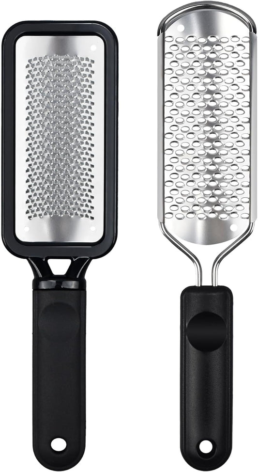 Foot File Foot Scrubber Pedicure, 2 Pcs Stainless Steel Callus Remover for Feet, Professional Foot Grater Rasp Scraper Corns Callous Removers Tool to Hard Skin Corns for Dry and Wet Fee