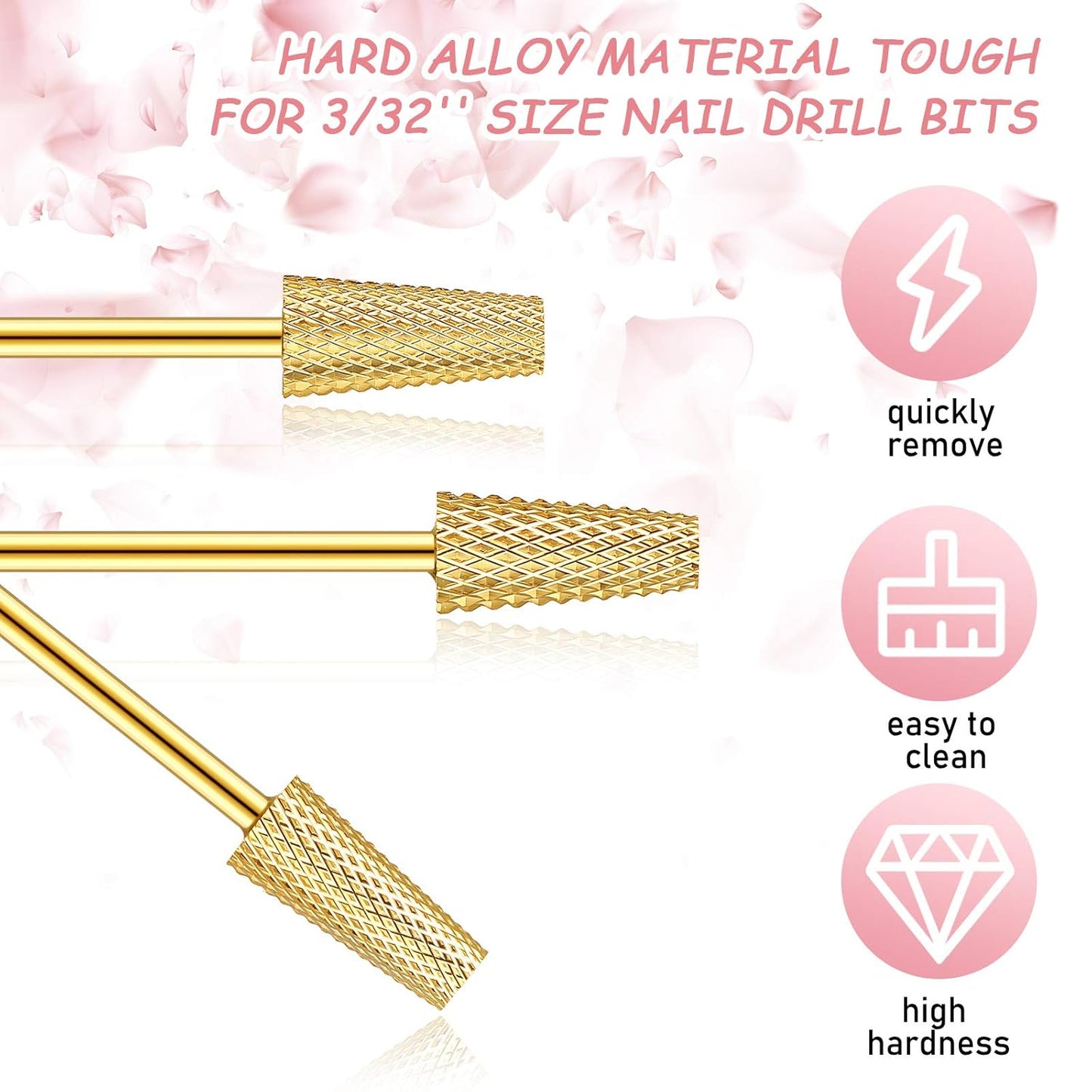3 Pieces Tapered Barrel Carbide Nail Drill Bit, 3 Sizes Carbide Nail Drill Bit Acrylic File Cuticle, Art Tools for Gel Manicure Pedicure(XF, F, M,Gold)