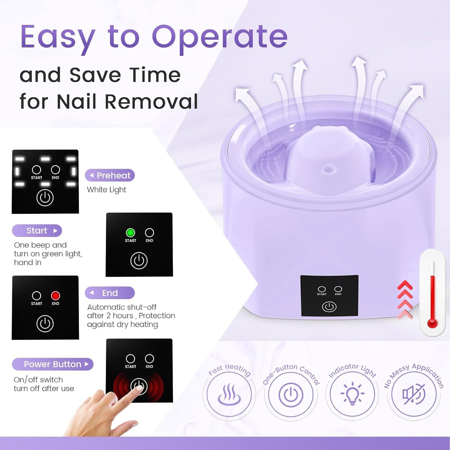 Yokilly Nail Soaking Bowl Heated: 50% Faster Nail Soak off Bowl for Women Nail Beginner - Electric Manicure Nail Bowl for Home Salon（Purple)