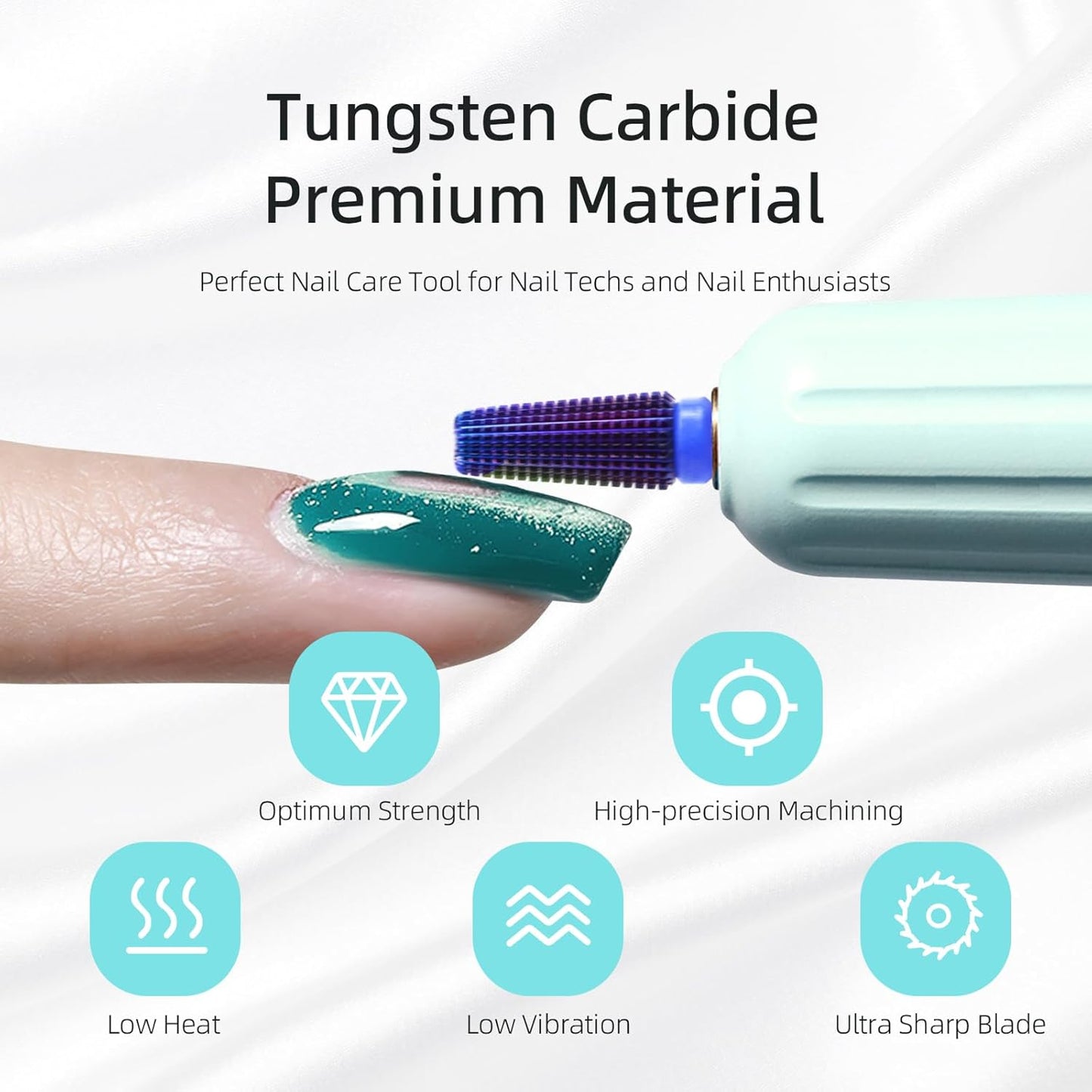 Purple 5 in 1 Nail Drill Bit, 15mm Tapered Carbide Nail Bits, Professional Straight Cut Drill Bits for Nails, 3/32" Two-way, Electric Manicure Gel Polish Acrylic Powder Removal Tool, Medium