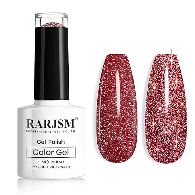 RARJSM Diamond Glitter Gel Polish,Dark Red Gel Nail Polish,Chunky Glitter GelPolish Soak Off U V L E D Nail Art Starter Manicure Salon DIY at Home 7.5ML Curing Require