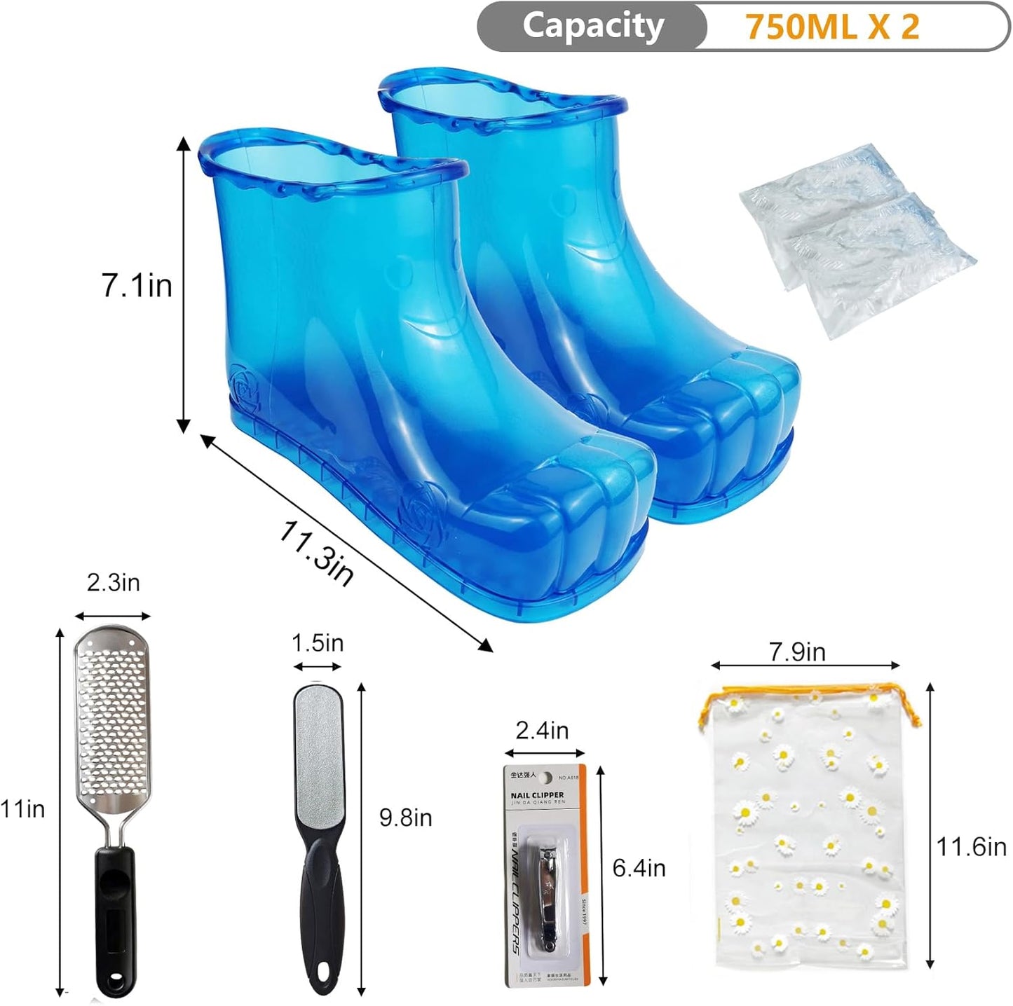 Foot Bath Soak Tub Shoes of Water Saving, A Pair of Portable Spa Soak for Foot Care, Milk Bath Wash, Foot Massager Spa for Women and Men, Water Saving Toenail Soaking Bowl(Large, Blue,2PCS)