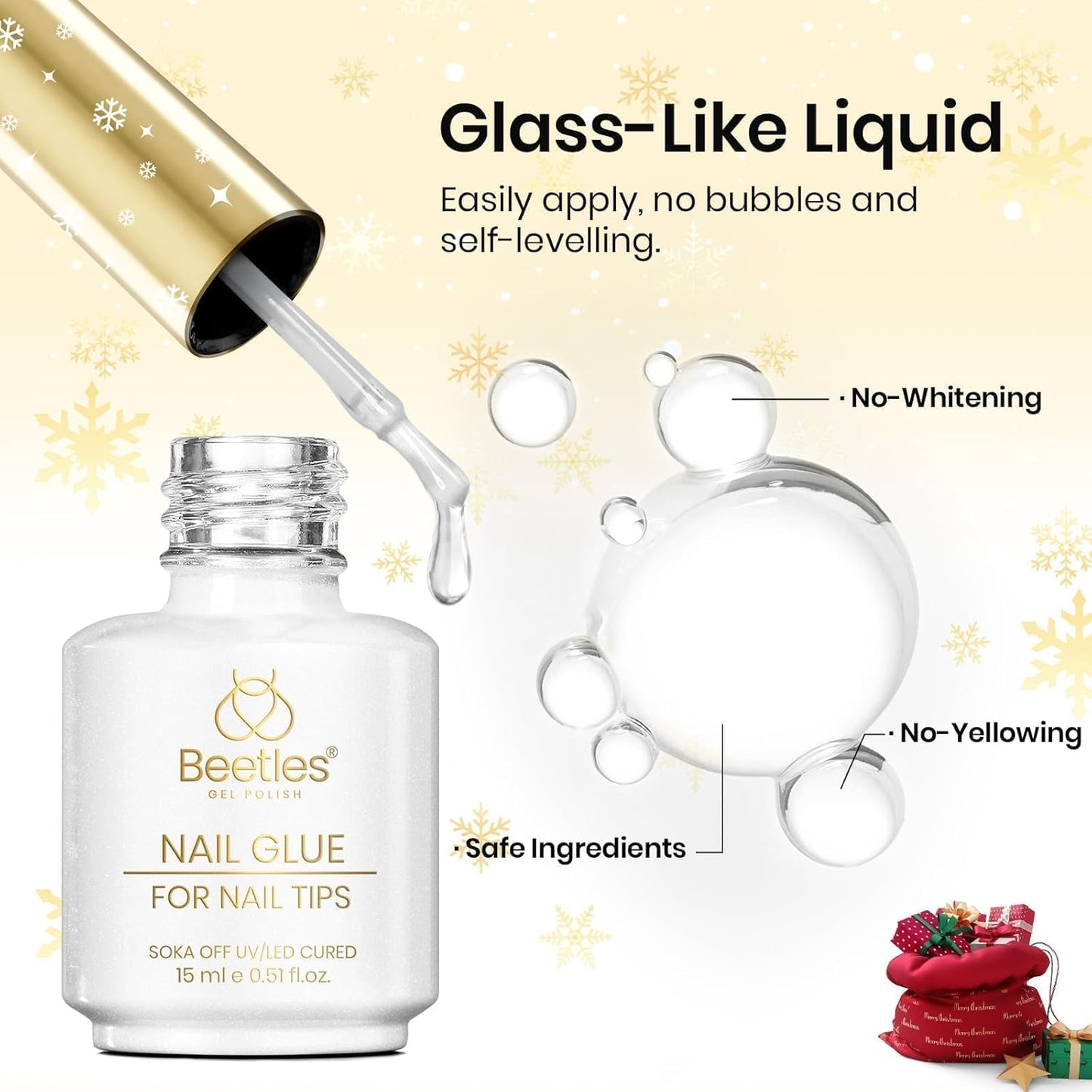 Beetles 9 In 1 Gel Nail Glue Kit, 2Pcs 15ml Long Lasting UV Nail Glue for Acrylic Nail Tips, Super Strong Brush for Base Coat, Christmas Gift for Women, UV LED Light Required